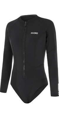 2023 Nyord Womens Tempus 2/2mm Manga comprida Fecho de correr frontal perna curta Fato de mergulho N04BA00016 - Preto